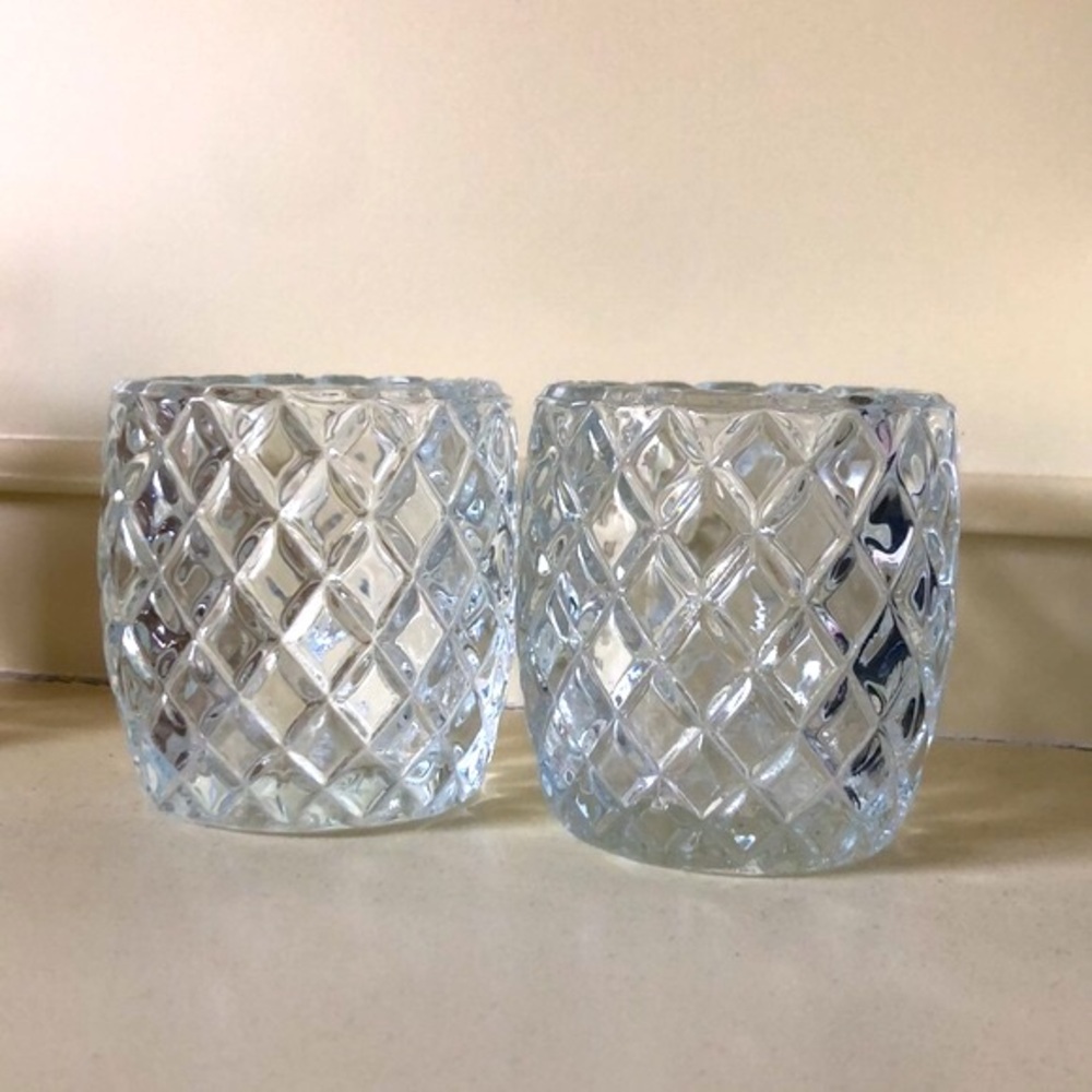 Homeco Vintage Clear Cut Glass Diamond pattern Votive  Candle Holders